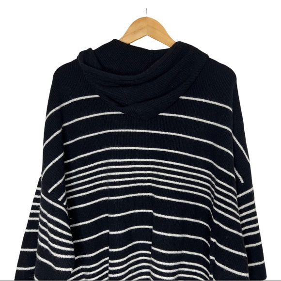 ALLSAINTS Reverb Hooded Stripes Contemporary Wool Blend Sweater Black Ecru - Picture 8 of 12